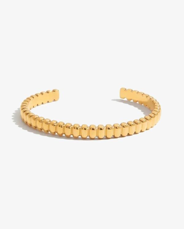 Elk & Bloom Chunky Beaded Ribbed Band 14K Gold Bangle