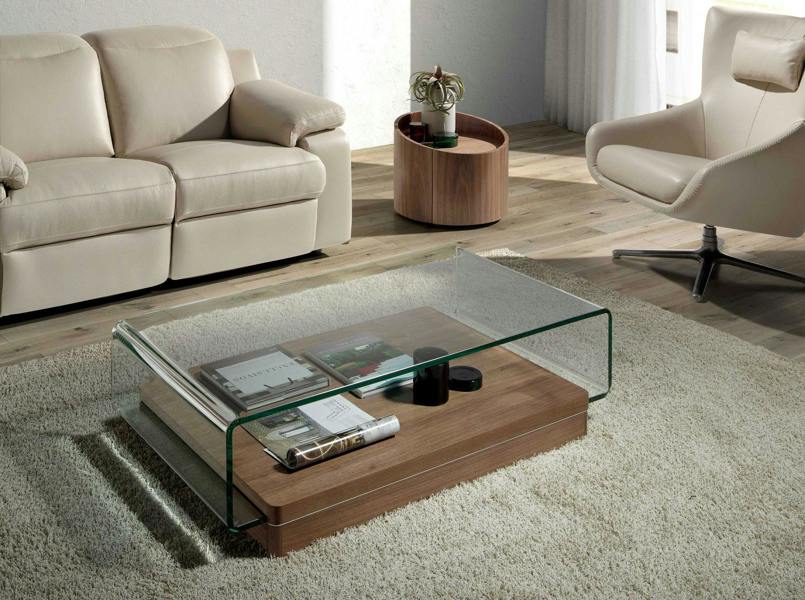 Angel Cerdá Rectangular tempered glass and walnut coffee table 2004