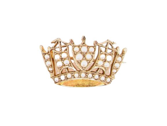 pearl set crown shaped brooch