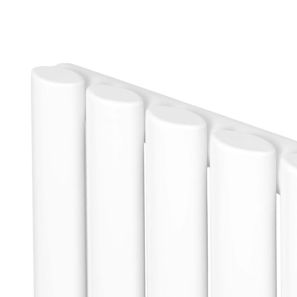Sleek white oval single column radiator, 600 x 1200mm, featuring smooth rounded edges and a modern design for efficient heating