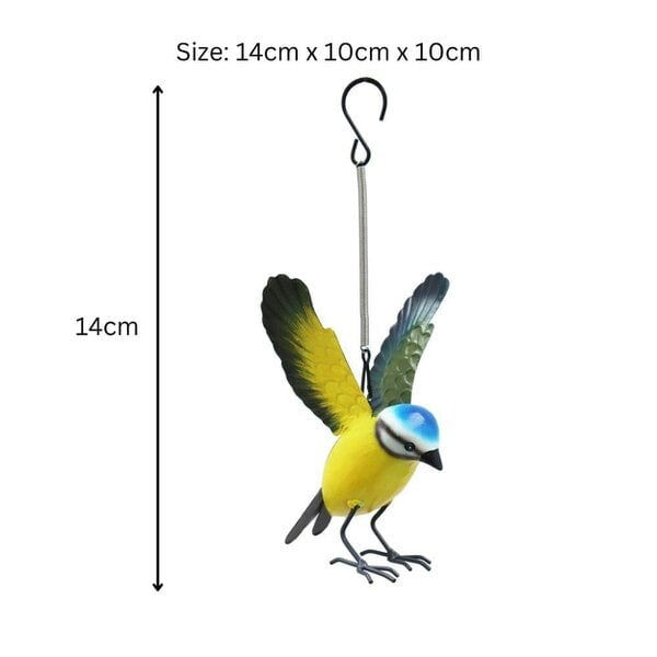 EDH Door Hardware Small Metal Hanging Blue Tit(14cm x 10cm x 10cm)– Handcrafted Weather-Resistant Bird Ornament –Decorative Hanging Robin