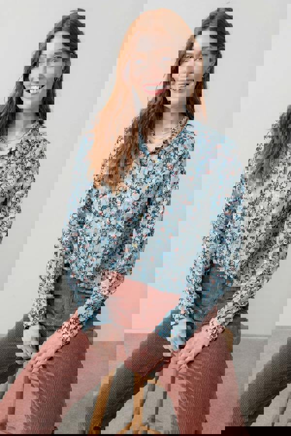 Lily & Me Patsy Organic Cotton Ditsy Shirt Ice Blue