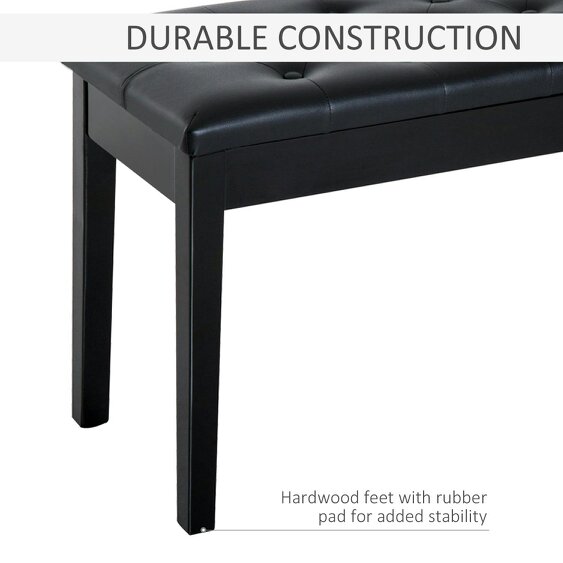 Wyld Haus Milara Faux Leather Black Upholstered Piano Bench With Storage Compartment Diamond Tufted Lid