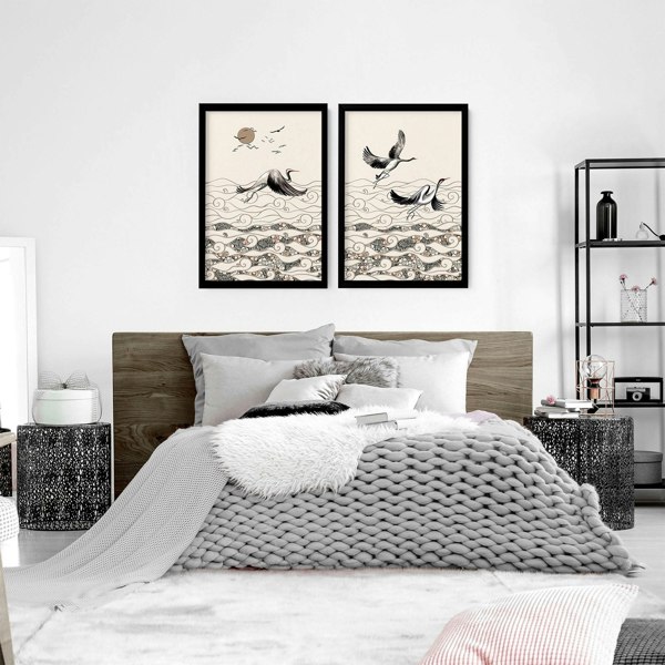 Wall art for bedrooms | set of 2 Japanese wall art prints