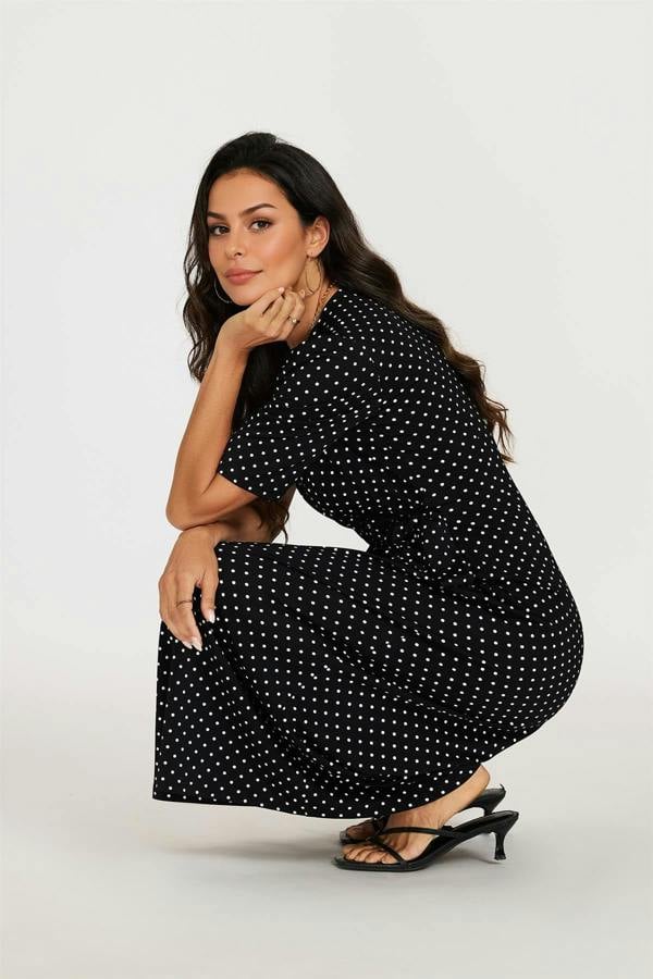 FS Collection Dot Print Short Sleeve Jersey Jumpsuit In Black