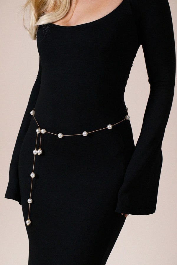 SVNX Minimal Pearl Chain Belt In Gold