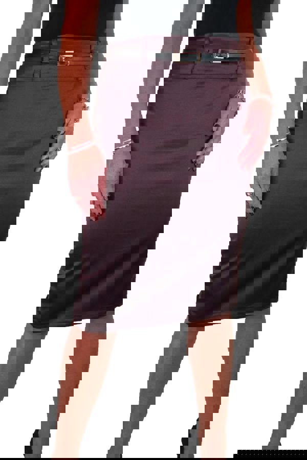 Paulo Due Women's Belted Satin Knee Length Pencil Skirt