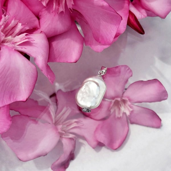 irregular baroque pearl pendant by LENAE London.