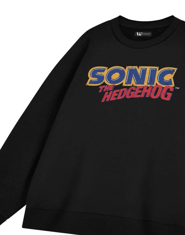 Sonic the Hedgehog Mens Black Distressed Logo Sweatshirt