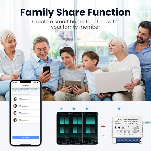 ENER-J Smart WiFi 2CH Switch Module, Converts Existing Switch to App & Voice Control, Works with Alexa & Google Assistant