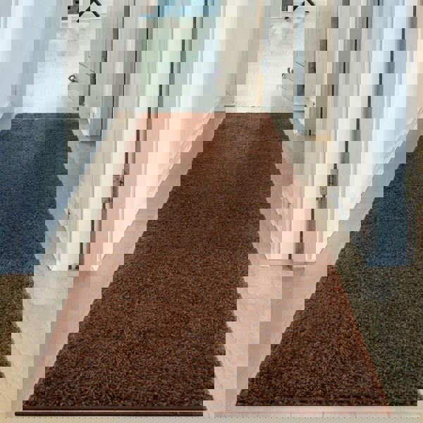 Shaggy Rug Plain Brown non-shedding, high-quality