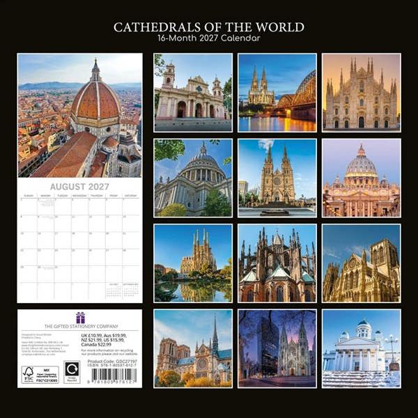 Cathedrals of the World Calendar 2027, Wall Calendars, Month To View, Travel, Gift
