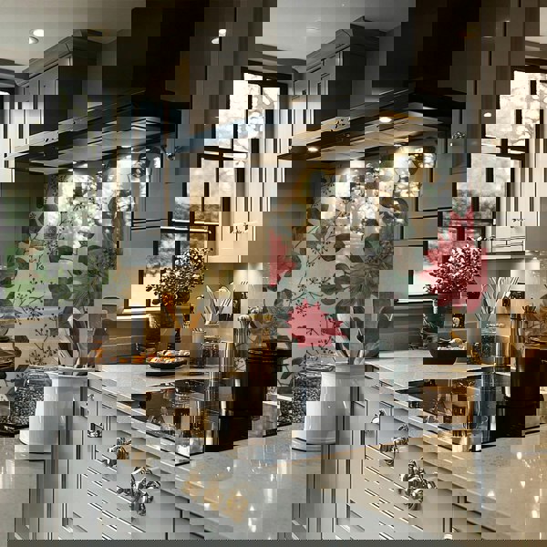 Benjamin Tate Design Red Flowers Green Leaves Splash Back