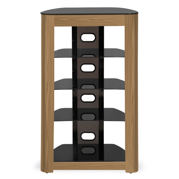 Centurion Supports Zinnia Black with Oak Fascia 5-Shelf Flat Screen TV, Hi-Fi, AV Rack, Media Stand, Entertainment Unit