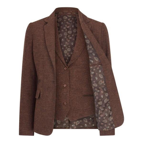 TruClothing Women's Rust Brown Herringbone Wool Tweed Check Blazer