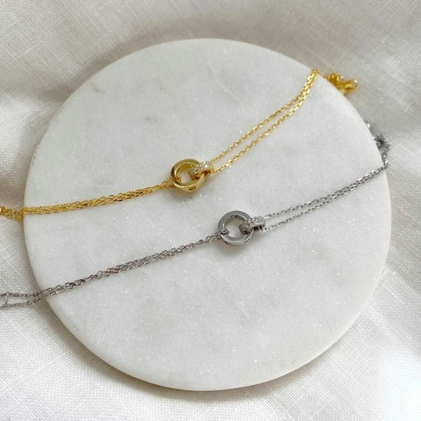 Spero London Jewelled Interlink Bracelet Sterling Silver in Gold