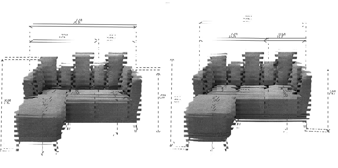 DS Living The 3 Seater Nova Lounger Right Corner Sofa in Grey or Cream
