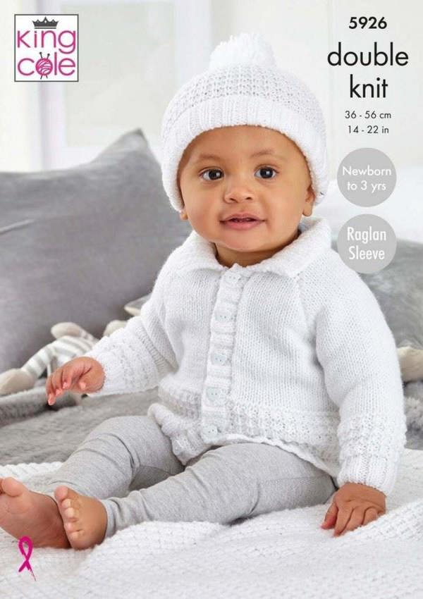 King Cole Comfort DK Knitting Pattern 5926, Cardigans, Headwear, Blankets for Baby, 14 - 22 Inches