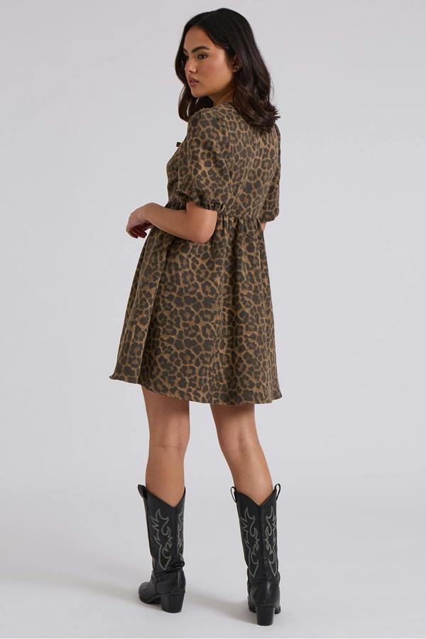 Urban Bliss Leopard Tie Front Smock Dress