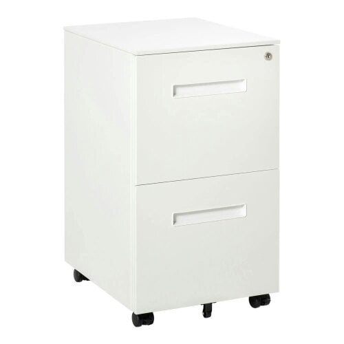 Bobobiy Metal Mobile File Cabinet with Wheels, Lockable 2 Drawer Filing Cabinet for A4, 39 x 48 x 67cm, White