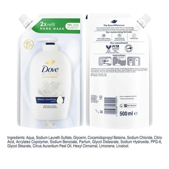 Dove Moisturising Hand Wash Antibacterial Eco-Refill 500ml, Deeply Nourishing
