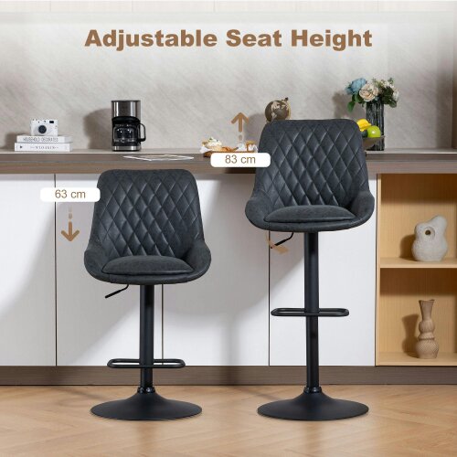 Wyld Haus Reta Set Of 2 Black Faux Leather Retro Style Bar Stools