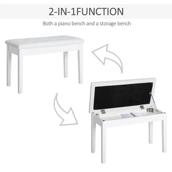 White storage piano bench stool with raised hinged lid