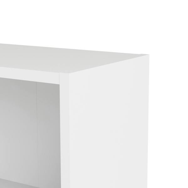 Furniture To Go Basic Low Wide Display Cabinet in White (2 Shelves) with 2 Glass Doors in Oak