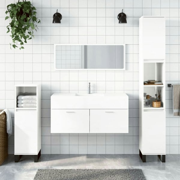 Berkfield Bathroom Cabinet with Mirror High Gloss White Engineered Wood