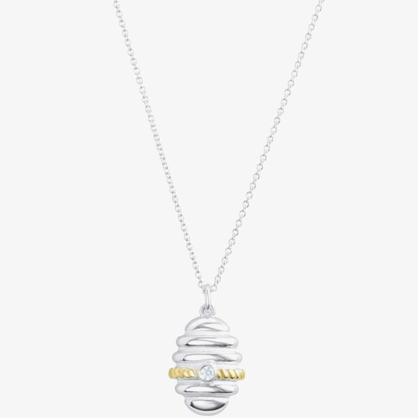 T. H. Baker Sterling Silver & Yellow Gold Plated Cubic Zirconia Bee Hive Pendant Necklace BTH6-SL-CZ YGP