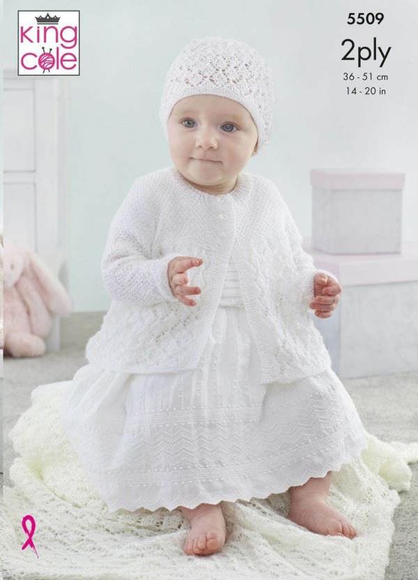 King Cole Comfort 2 Ply Knitting Pattern 5509, Jackets, Headwear, Shawls for Baby, 14 - 20 Inches
