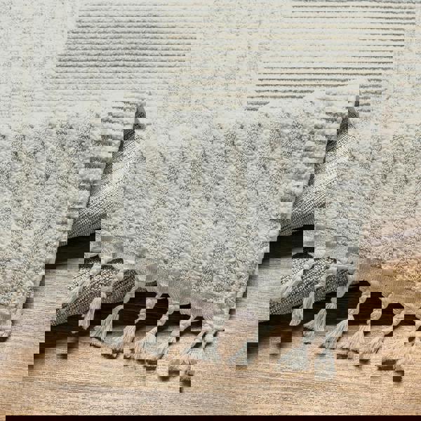 Livabliss Nora-Modern Grey Ivory High Pile Fringe Rug