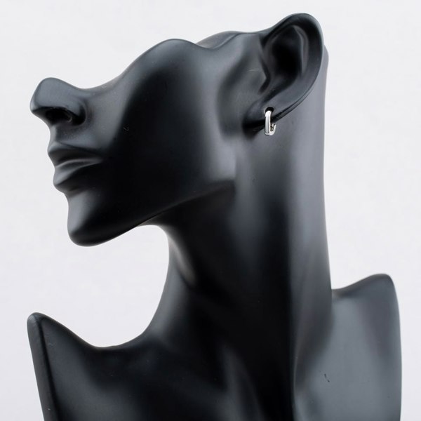 T. H. Baker Sterling Silver Rhodium Plated White Enamel V Shape Huggie Hoop Earrings 8.51.3148