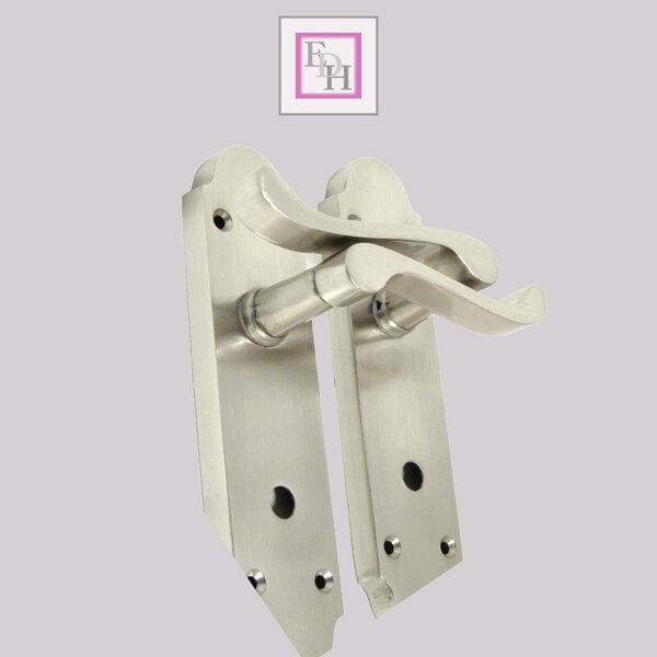 EDH Door Hardware Satin Nickel Bathroom Door Handle – Epsom Style Victorian Scroll Privacy Lever