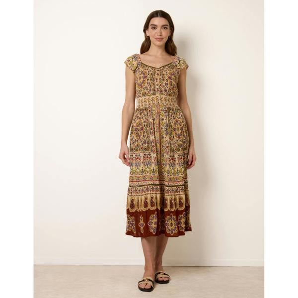 Blue Vanilla V Neck Embroidery Trim Paisley Maxi Dress
