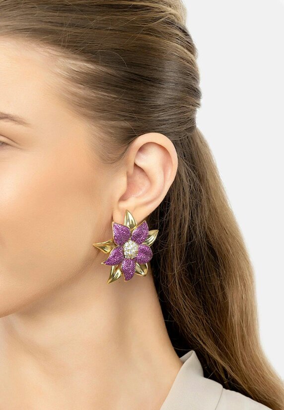 Latelita Marguerite Daisy Flower Large Stud Earrings Ruby Gold