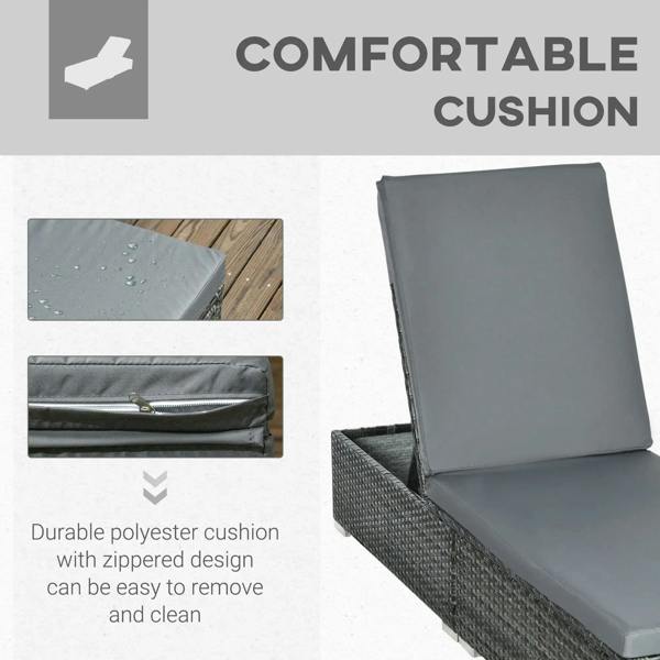 Grey padded cushion for PE rattan recliner with zippered design detail