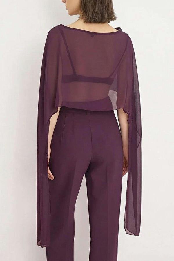 WOVCOR Straight Boat Neck Sleeveless Woven Chiffon Blouse