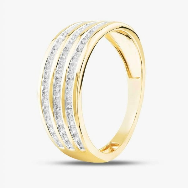 T. H. Baker 9ct Yellow Gold 0.50ct Brilliant Cut Diamond Three Row Half Eternity Ring THR40472-50 L