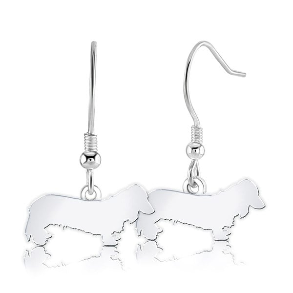 Mylee London Long Haired Dachshund Silhouette Silver Earrings