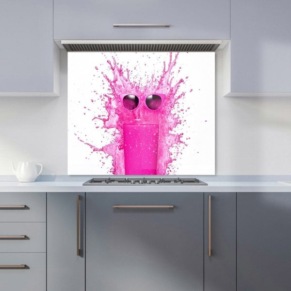 Warren Reed - Designer Pink Splashart Glass With Glasses Kitchen Splashback