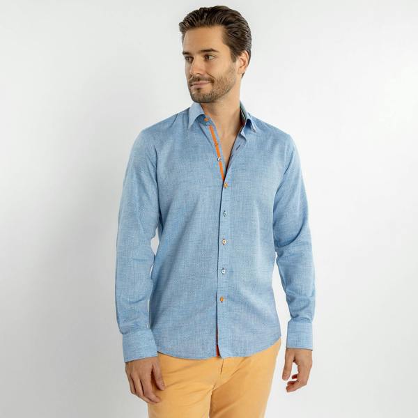KNITTED  CLASSIC JACQUARD SHIRT WITH MULTICOLOURED STRIPE INSERT - Premium Men's Patterned Shirt by Claudio Lugli | Bold Design, Tailored Fit, Best Printed Shirts