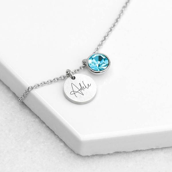 Abode Home & Gifts Personalised Birthstone Crystal And Disc Necklace | Silver