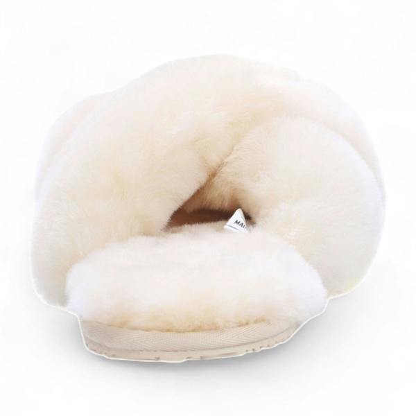 Infinity Leather Women's Sheepskin Slippers Beige Warm Winter Fur Crossover - Snowbelle