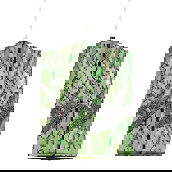 Green Stained Glass Dragonfly Rectangular Tiffany Pendant Light Shade Image 1