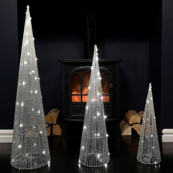 Samuel Alexander LED Tree Cone Obelisk Trio with 90 LEDs in Silver