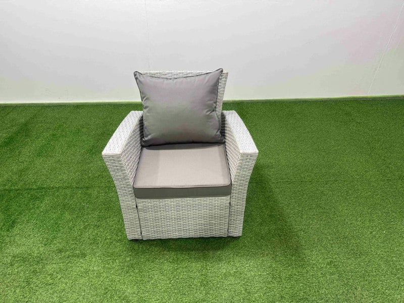 Fimous 10 Seat Rattan Outdoor Garden Furniture Corner Sofa Set Adjustable Lifting Dining or Coffee Table Set with 3 Footstools Light Grey