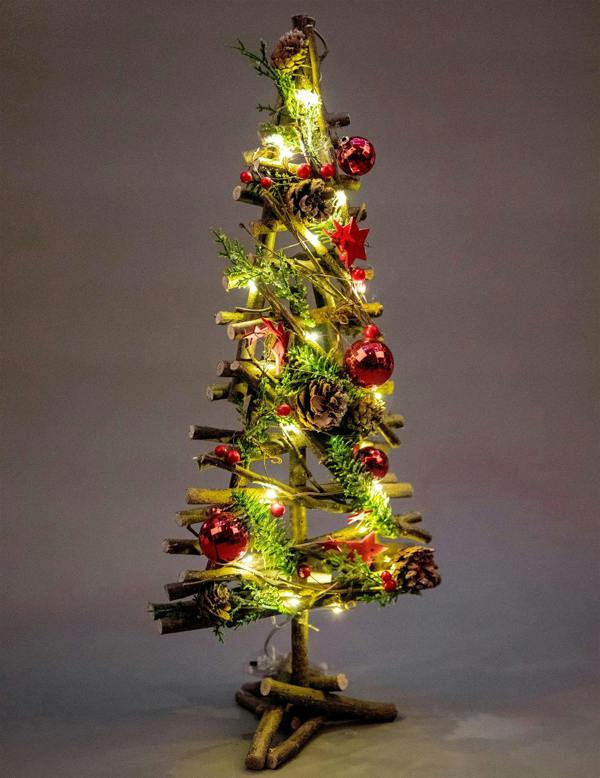5cm Red Battery Operated LED Twig Wood Tree with Warm White Lights and Festive Baubles image 1