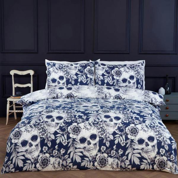 Gothic Skulls Navy Duvet Cover Set