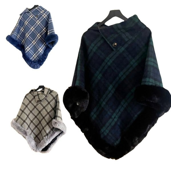 Strathurie Faux Fur Tartan Tweed Poncho
